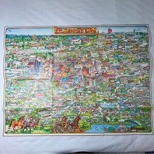 Vintage Map- City Character Print of Lexington Kentucky w/ Cartoon Illustrations